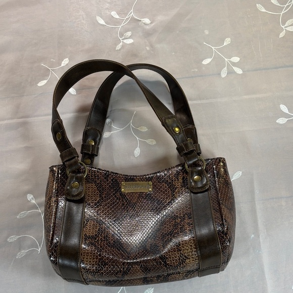 Y2K Billabong Brown Snake-Print Shoulder Bag with Leather Trim Woman Medium Size - Picture 5 of 14